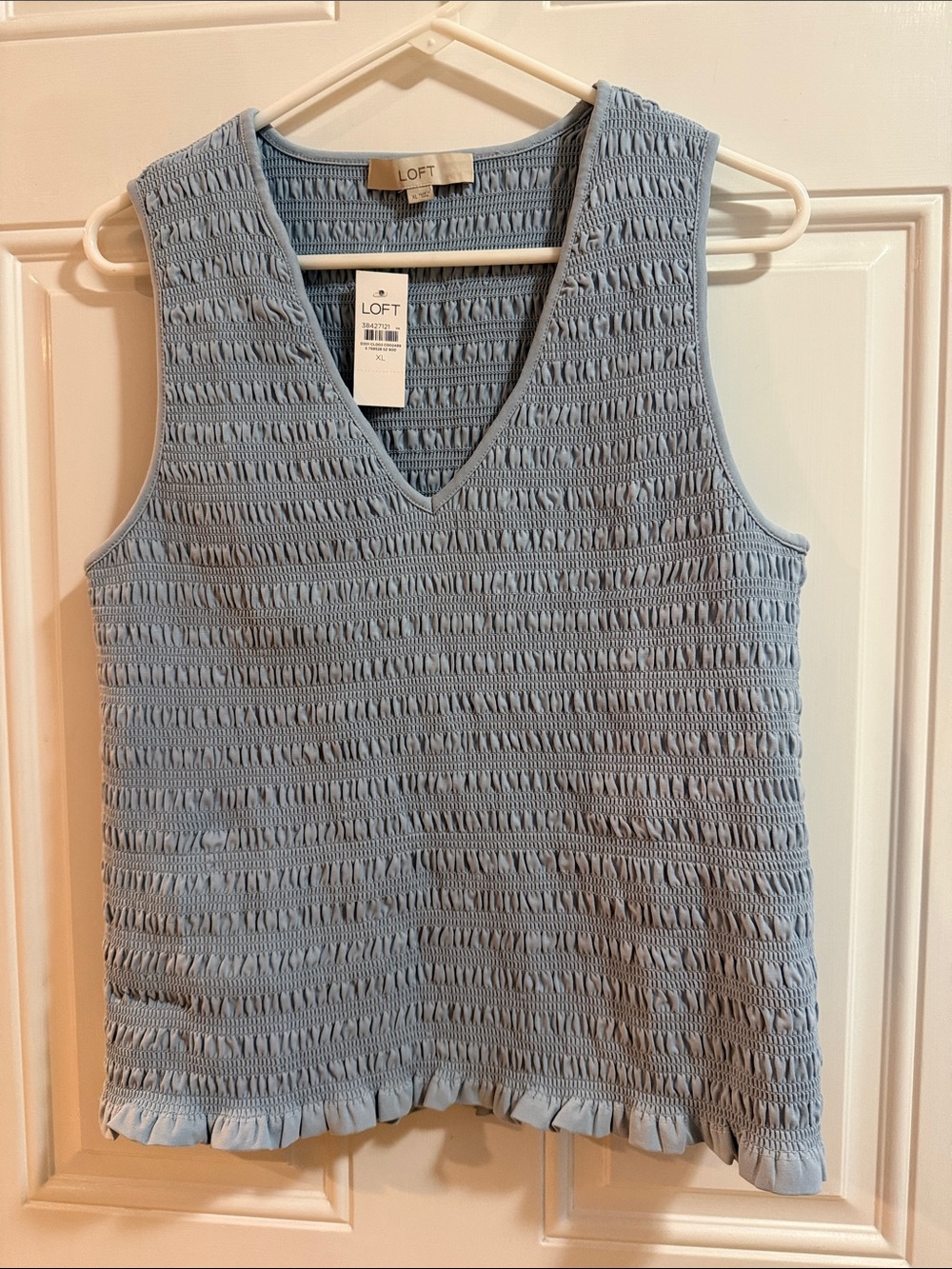 LOFT Light Blue Textured V-Neck Sleeveless Shell